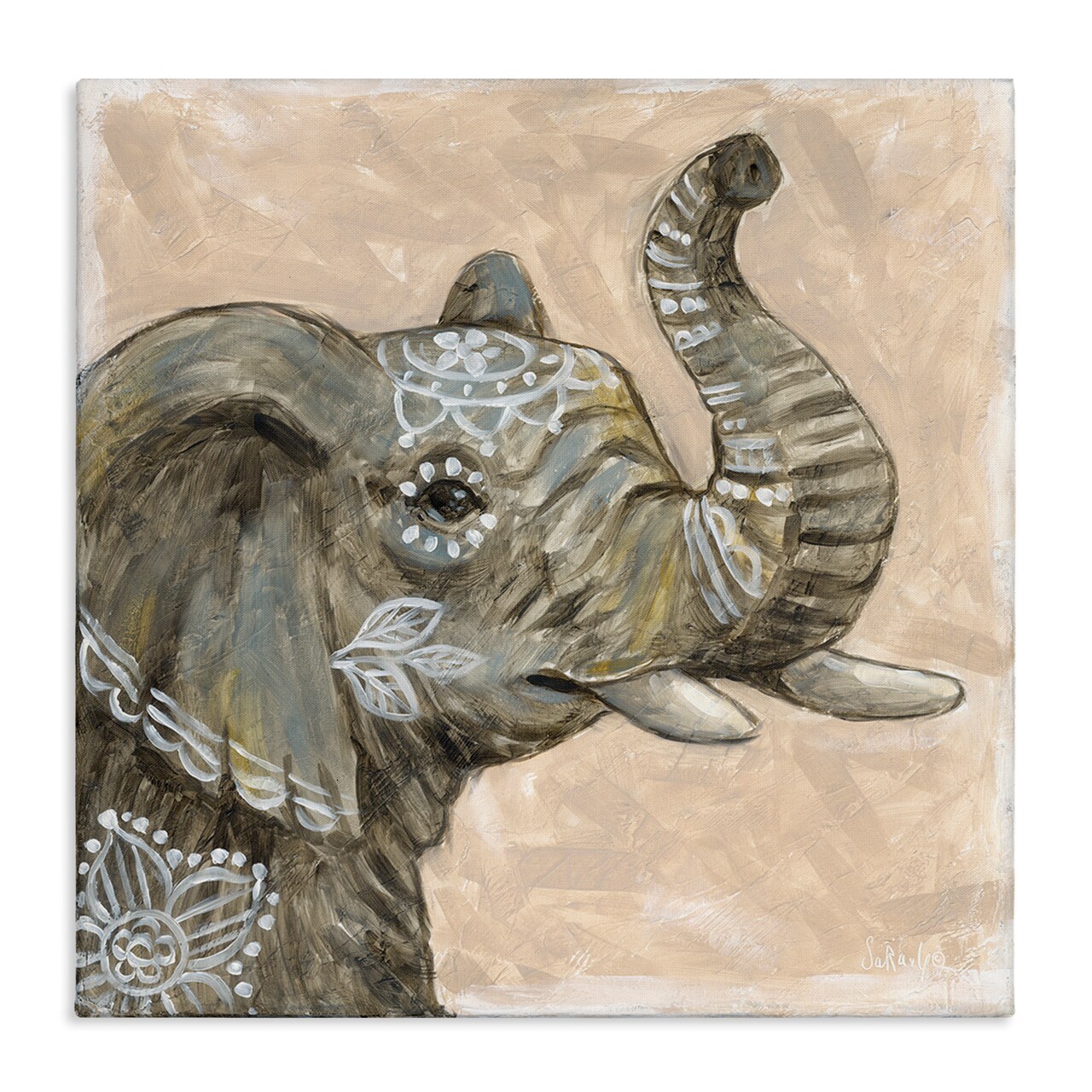 Stupell Industries Boho Patterned Elephant Canvas Wall Art Design by Sara G. Designs